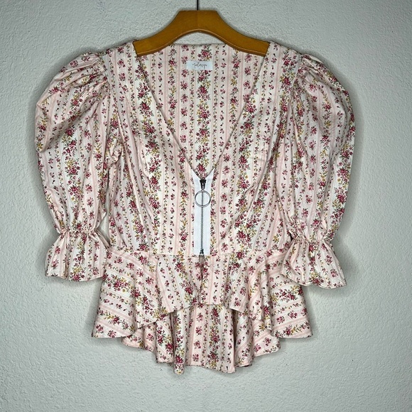 NWOT Revolve Petersyn Mimi Zip Peplum Top Beige Pink Sz Small  Cottage Victorian - Picture 9 of 16